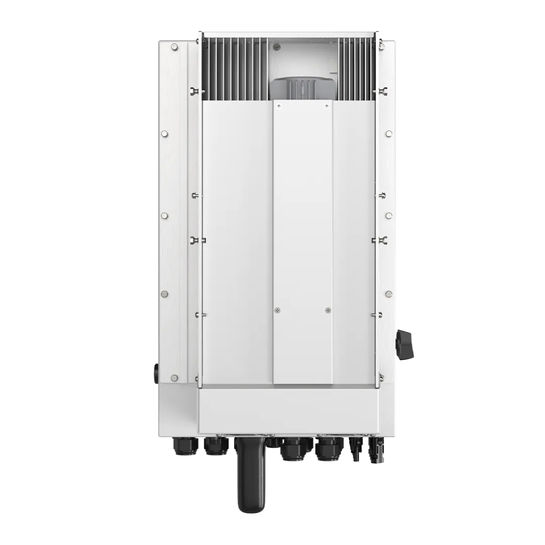 Rear view of Solis inverter 10kw highlighting the heavy-duty aluminum cooling heatsink structure. Engineered as a Solis 10kw IP66 inverter for maximum heat dissipation and weather-resistant outdoor installation.